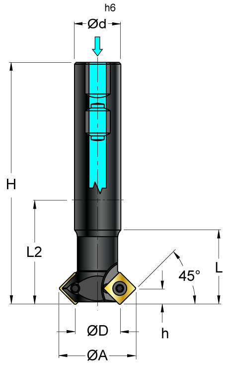 45° Fasenfräser S676W025-12 Variante kurz mit IK