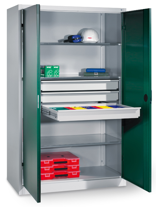 Schwerlastschrank mit mittigem Schubladenblock, 3 x Verstellbare, verzinkte F...