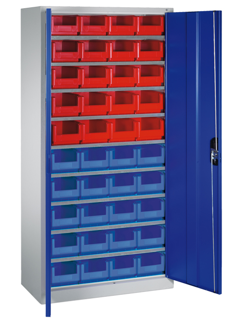 Schrank mit Sichtlager- und Regalkästen, 4x Fachboden