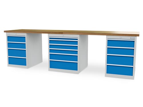 Reihenwerkbank, Tiefe 750 mm, R 18-24 & R 24-24, Schubladenanzahl: 14