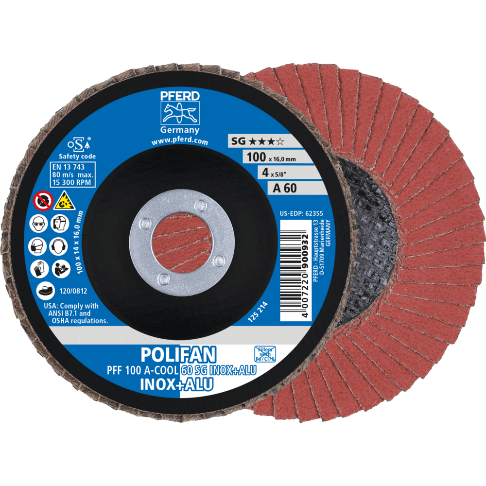 PFERD POLIFAN-Fächerscheiben PFF 100 A-COOL 60 SG INOX+ALU/16,0