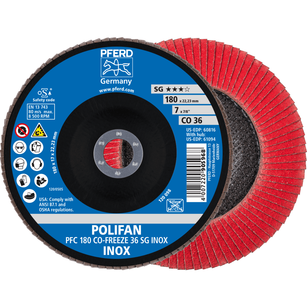 PFERD POLIFAN-Fächerscheiben PFC 180 CO-FREEZE 36 SG INOX