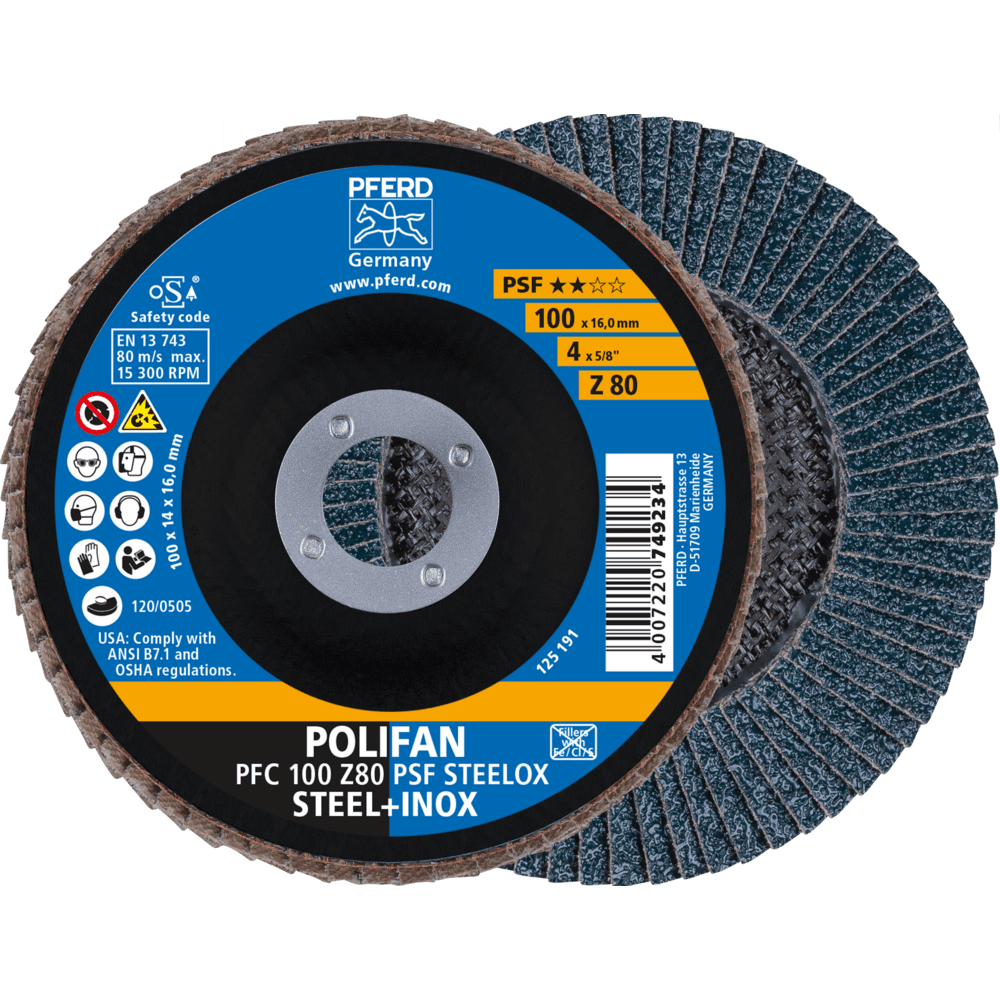 PFERD POLIFAN-Fächerscheiben PFC 100 Z 80 PSF STEELOX/16,0