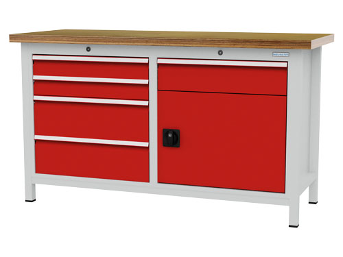 Kastenwerkbank, Tiefe 600 mm, R 24-16, Schubladenanzahl: 5, Anzahl Flügeltüre...
