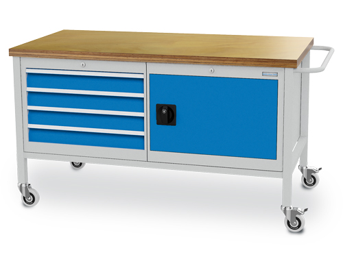 Mobile Werkbank, Tiefe 750 mm, R 24-24, Schubladenanzahl: 4, Anzahl Flügeltür...