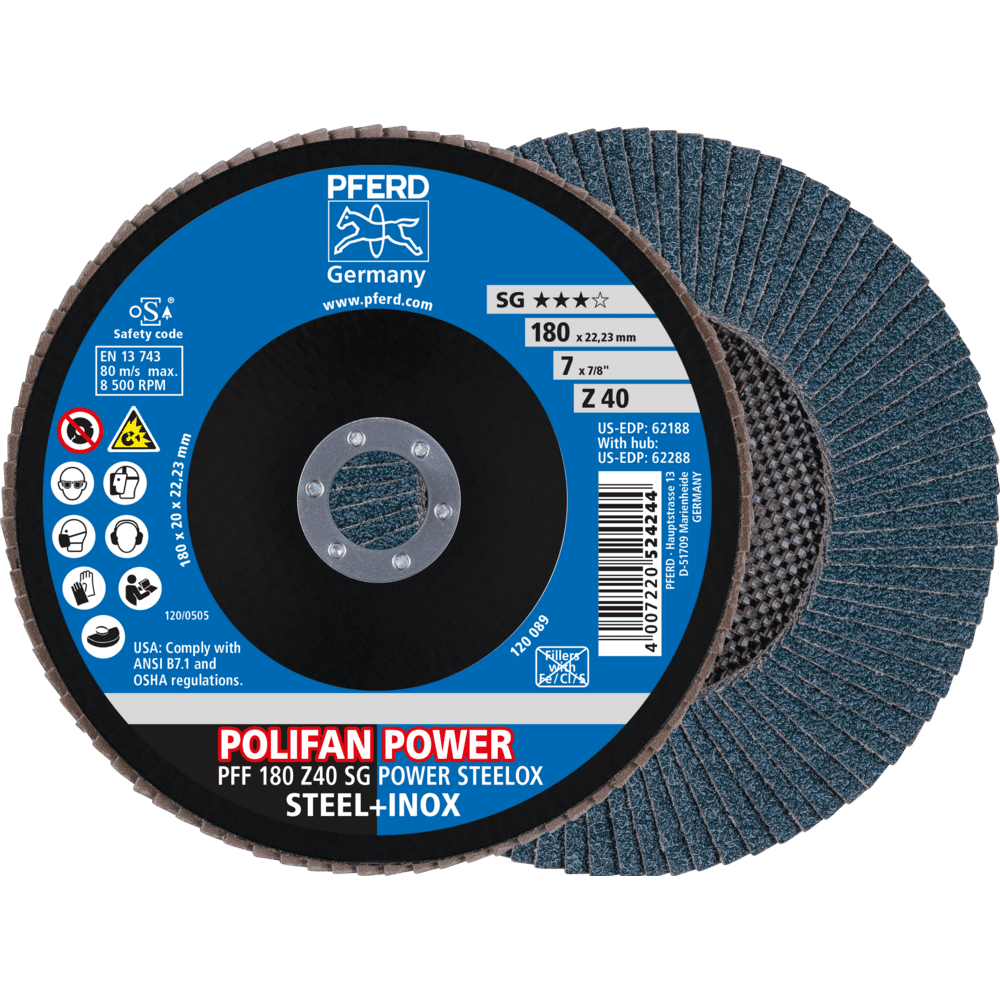 PFERD POLIFAN-Fächerscheiben PFF 180 Z 40 SG POWER STEELOX