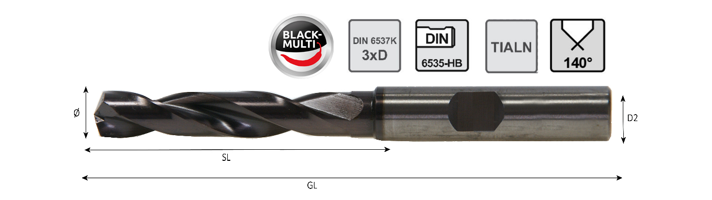 Hochleistungs-Bohrer 3xD Black-Multi ohne IK Bohrer-Ø:7,30