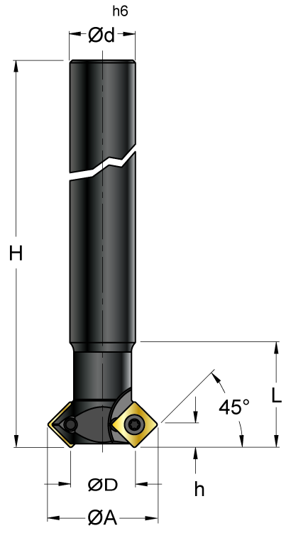 45° Fasenfräser S676XLZ016-09 Variante XL ohne IK