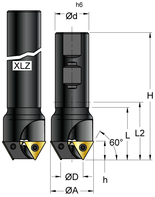 Fräser zum Fasen und Senken S616.60-17-16 (60° kurz + XL)