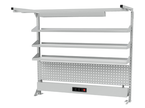 Multi-Wand-Aufbau Breite 1500, 1x Energiekanal, 1x Lochwand, 3x Fachboden