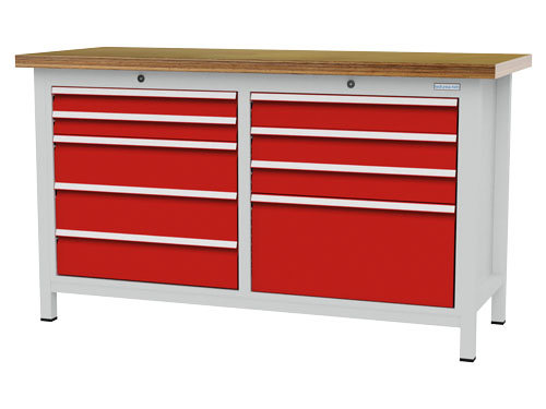Kastenwerkbank, Tiefe 600 mm, R 24-16, Schubladenanzahl: 9