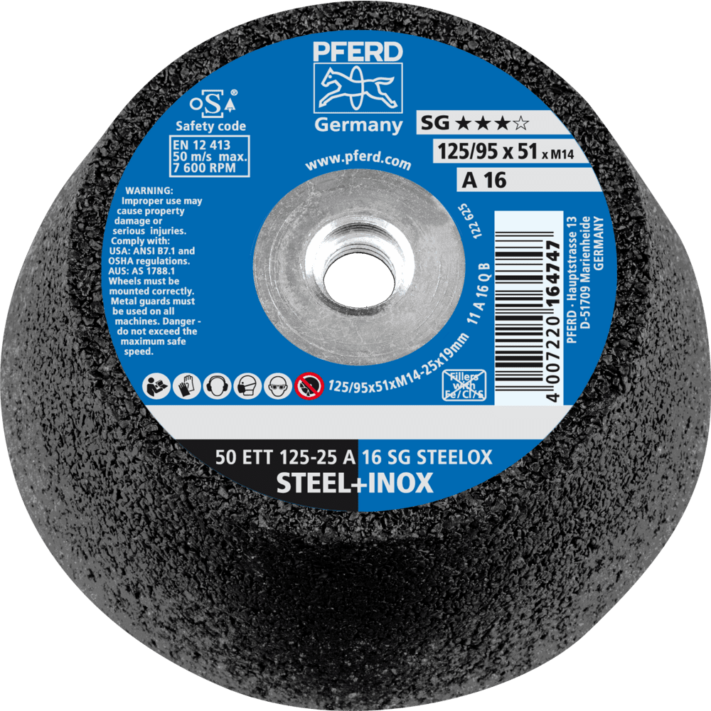 PFERD Schleiftöpfe 50 ETT 125-25 A 16 SG STEELOX/M14