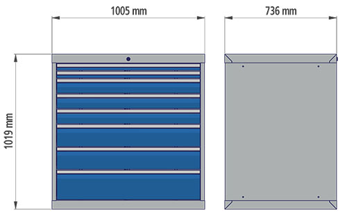 Schubladenschrank, Tiefe 736 mm, R 36-24, Schubladenanzahl: 7