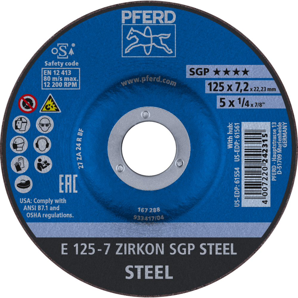 PFERD Schruppscheiben E 125-7 ZIRKON SGP STEEL