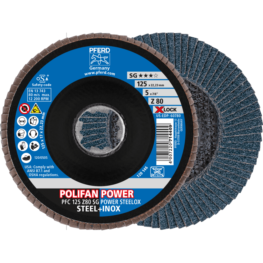 PFERD POLIFAN-Fächerscheiben PFC 125 Z 80 SG POWER STEELOX/X-LOCK