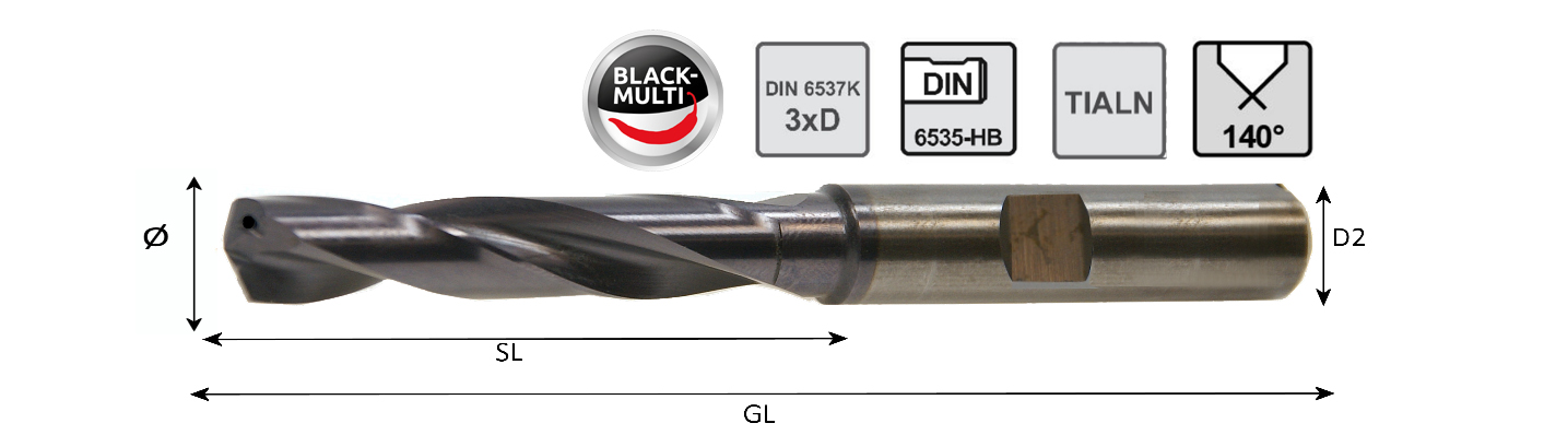 Hochleistungs-Bohrer 3xD Black-Multi mit IK Bohrer-Ø:4,90