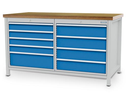 Kastenwerkbank, Tiefe 750 mm, R 24-24, Schubladenanzahl: 9