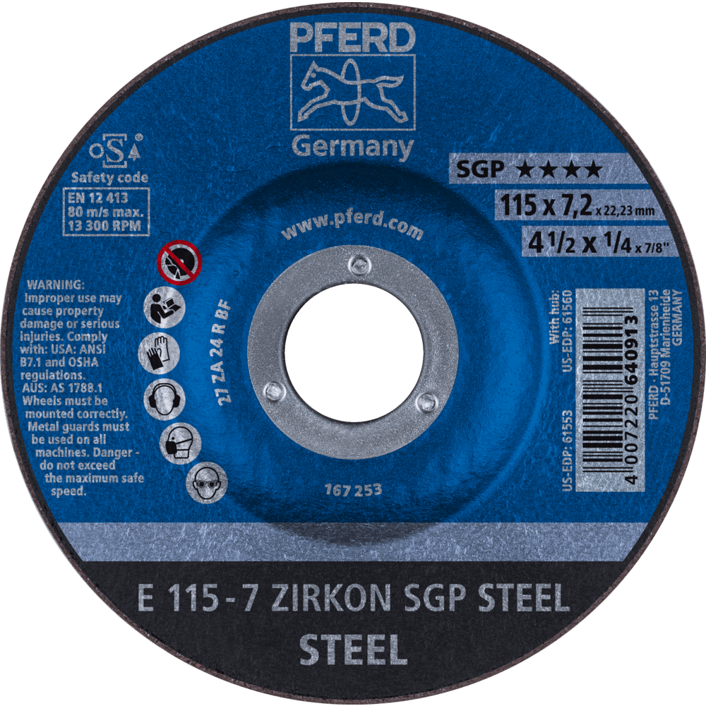 PFERD Schruppscheiben E 115-7 ZIRKON SGP STEEL