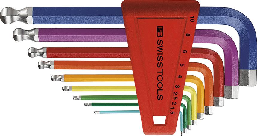 Winkelschraubendreher- Satz im Kunststoffhalter 9-teilig 1,5-10mm RainbowKugelkopf PB Swiss Tools