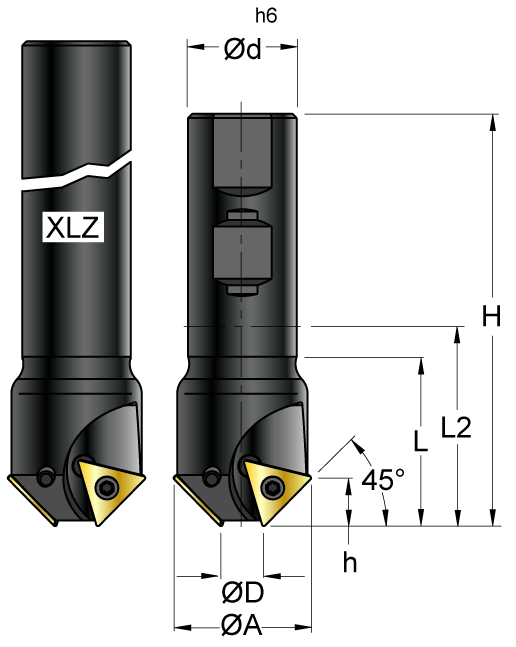 Fräser zum Fasen und Senken S616.45-1,2-11 (45° kurz + XL)