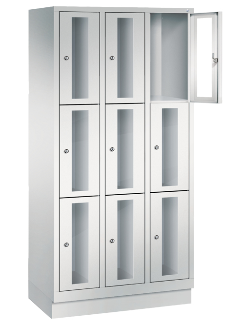 Fächerschrank mit 100 mm hoher Sockel, 3 x 4 Abteile, Abteilbreite 300 mm