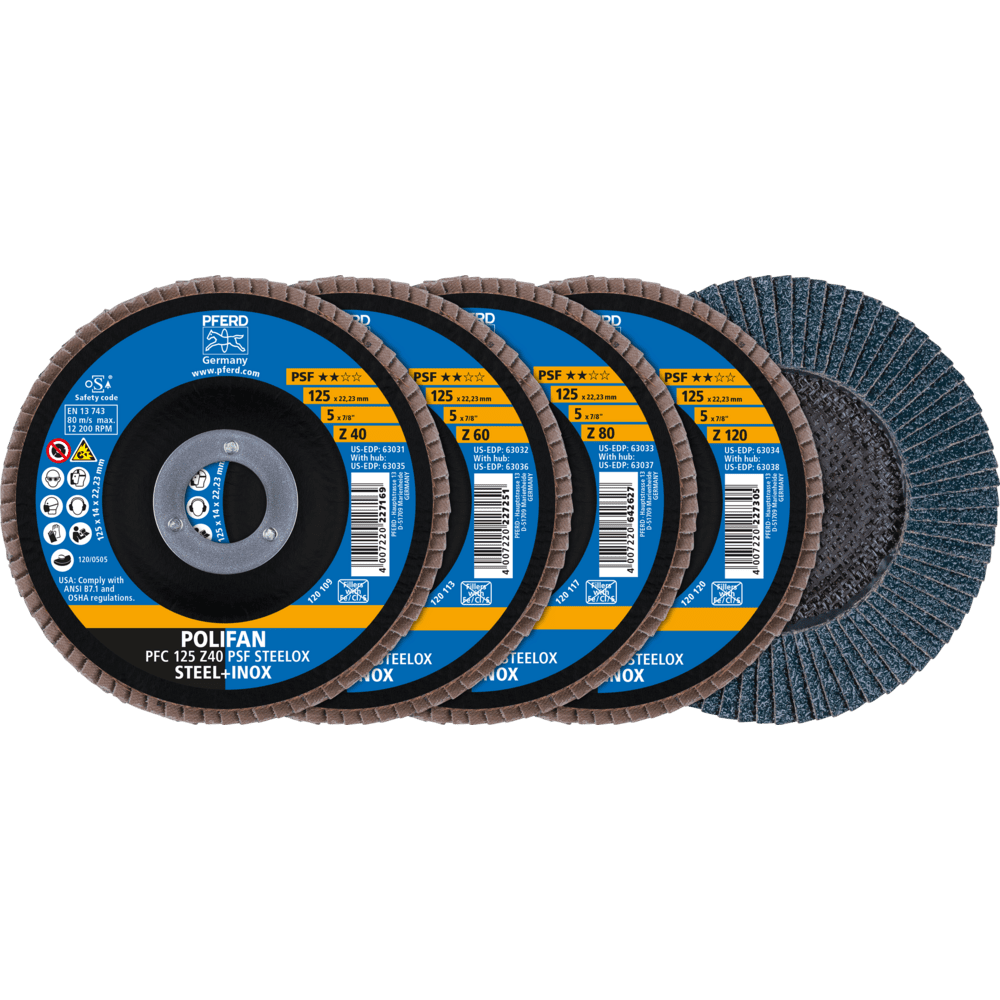 PFERD POLIFAN-Fächerscheiben SET PFC 125 Z40/60/80/120 PSF STEELOX