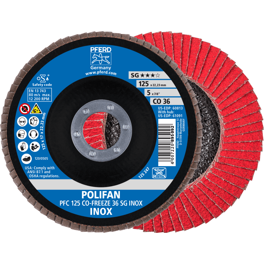 PFERD POLIFAN-Fächerscheiben PFC 125 CO-FREEZE 36 SG INOX