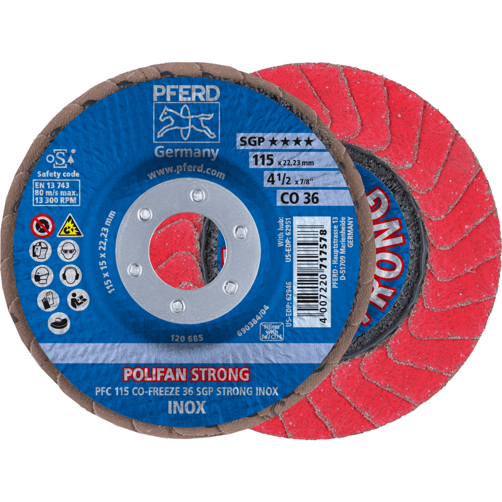 PFERD POLIFAN-Fächerscheiben PFC 115 CO-FREEZE 36 SGP STRONG INOX