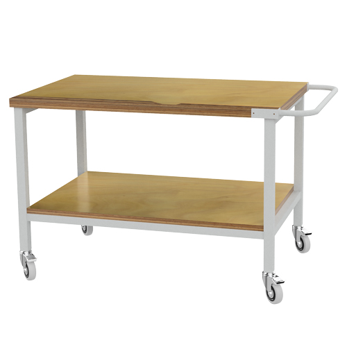 Fahrbarer Arbeitstisch, Tiefe 750 mm, 1x Fachboden Buche Multiplex