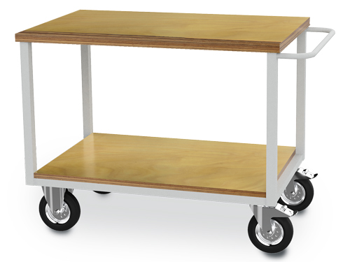 Fahrbarer Arbeitstisch, Tiefe 750 mm, 1x Fachboden Buche Multiplex