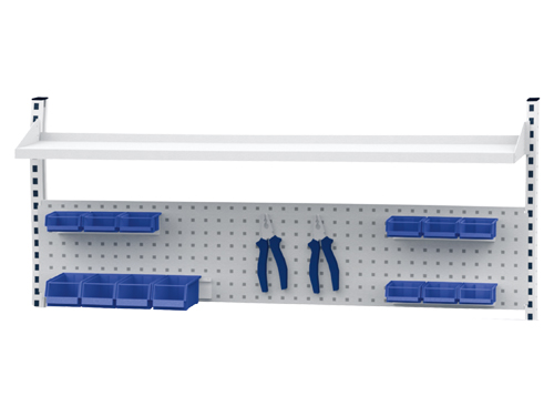 Multi-Wand-Aufbau Breite 1500, 1x Lochwand, 1x Fachboden