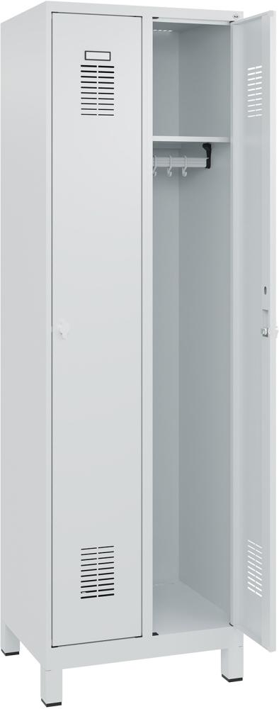 Garderobenschrank FORUM 4 Abteile RAL 7035/5010 Füße 7035 mit Füßen Selbstmontage