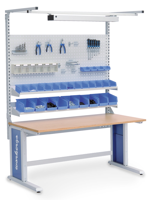 Multi-Wand-Aufbau workergo Breite 1500 mit Obergestell , 2x Lochplatte, 2x Fa...