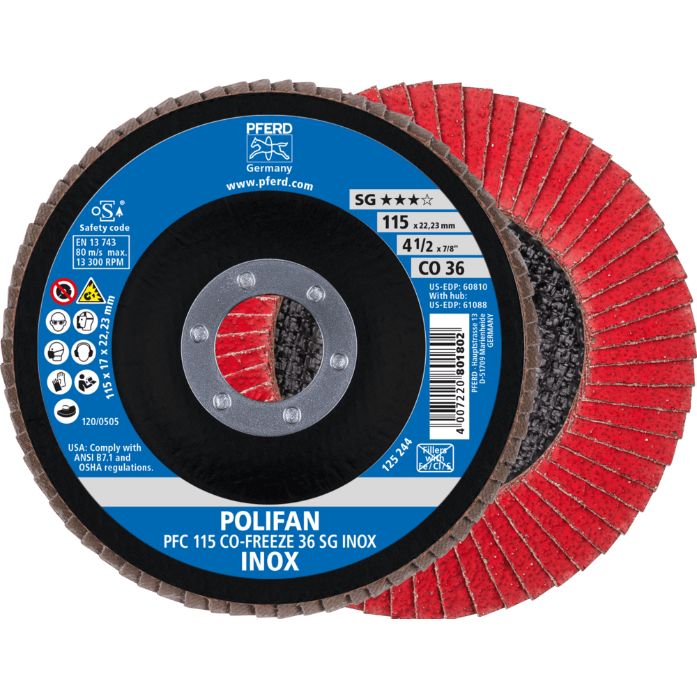 PFERD POLIFAN-Fächerscheiben PFC 115 CO-FREEZE 36 SG INOX