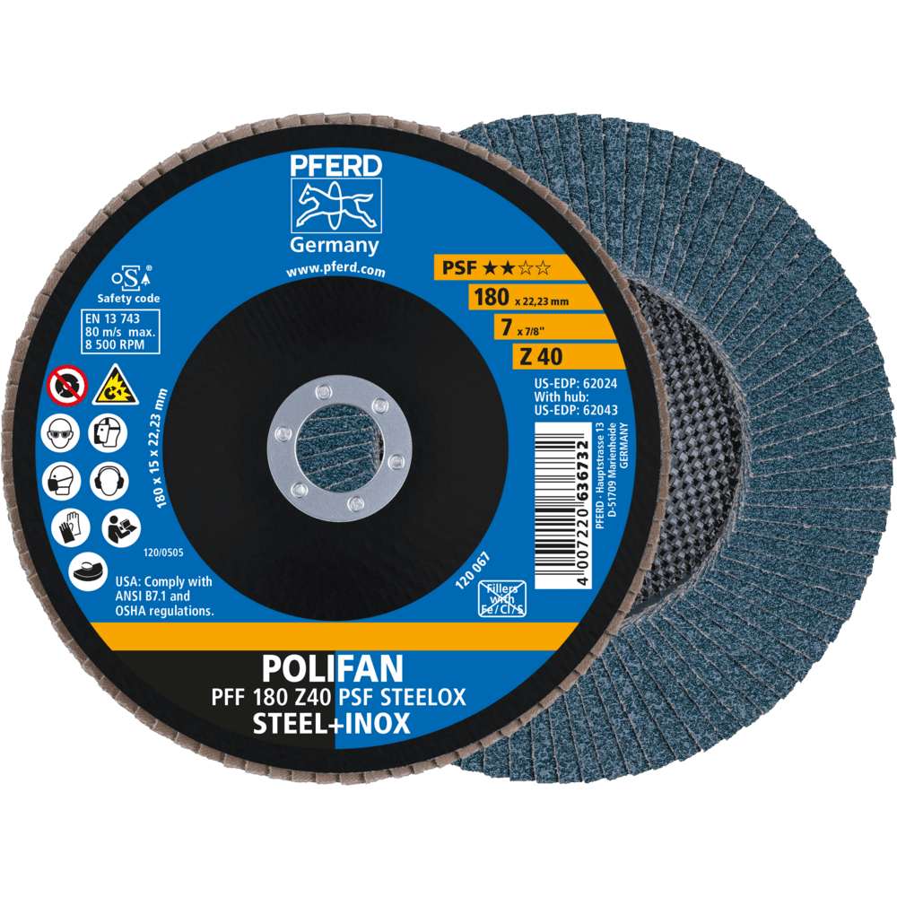 PFERD POLIFAN-Fächerscheiben PFF 180 Z 40 PSF STEELOX