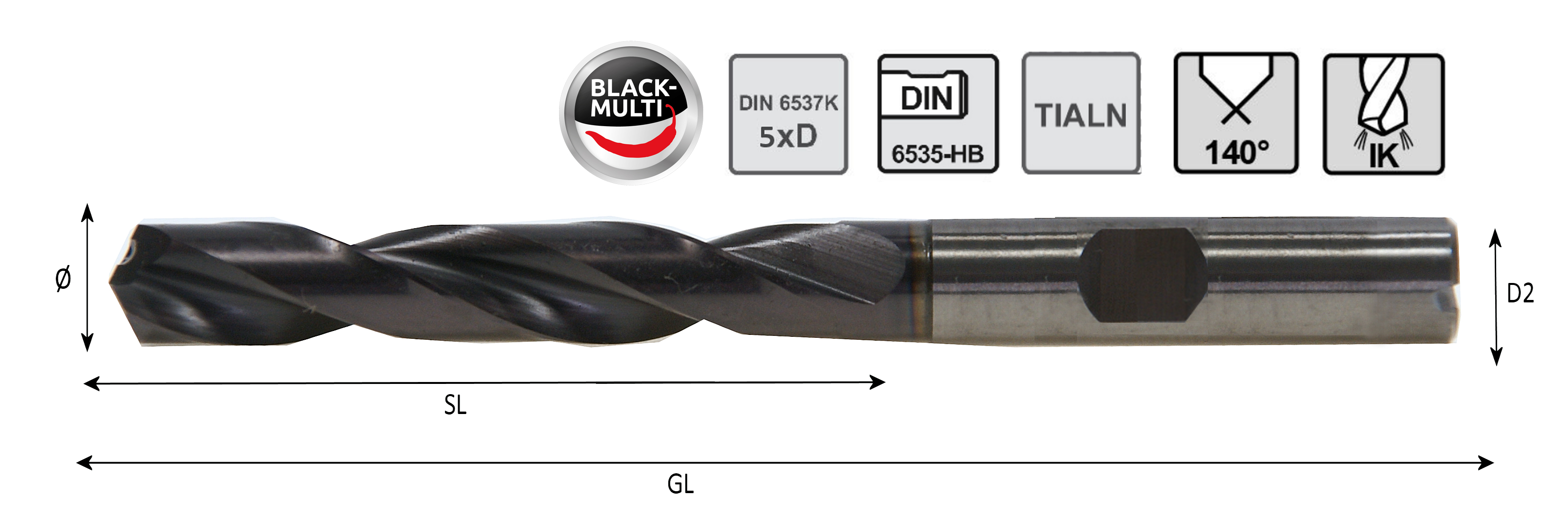 Hochleistungs-Bohrer 5xD Black-Multi IK Bohrer-Ø:13,0