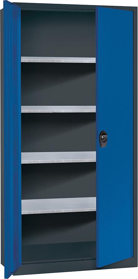 Flügeltürenschrank FORUM 4verz.Böden 50kg Tragl. H1950xB930xT400mm RAL 7016/5010