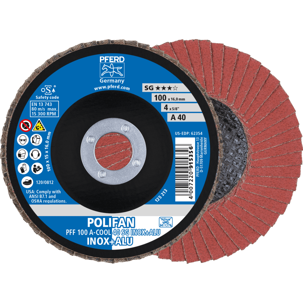 PFERD POLIFAN-Fächerscheiben PFF 100 A-COOL 40 SG INOX+ALU/16,0