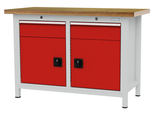 Kastenwerkbank, Tiefe 600 mm, R 18-16, Schubladenanzahl: 2, 2 x Flügeltüren