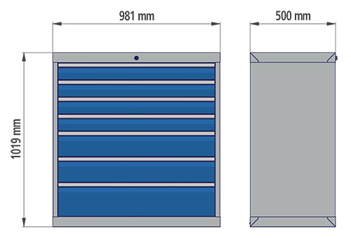 Schubladenschrank, Tiefe 500 mm, R 36-16, Schubladenanzahl: 8