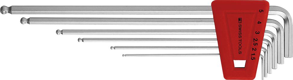 Winkelschraubendreher- Satz im Kunststoffhalter 6-teilig 1,5-5mm lang Kugelkopf PB Swiss Tools