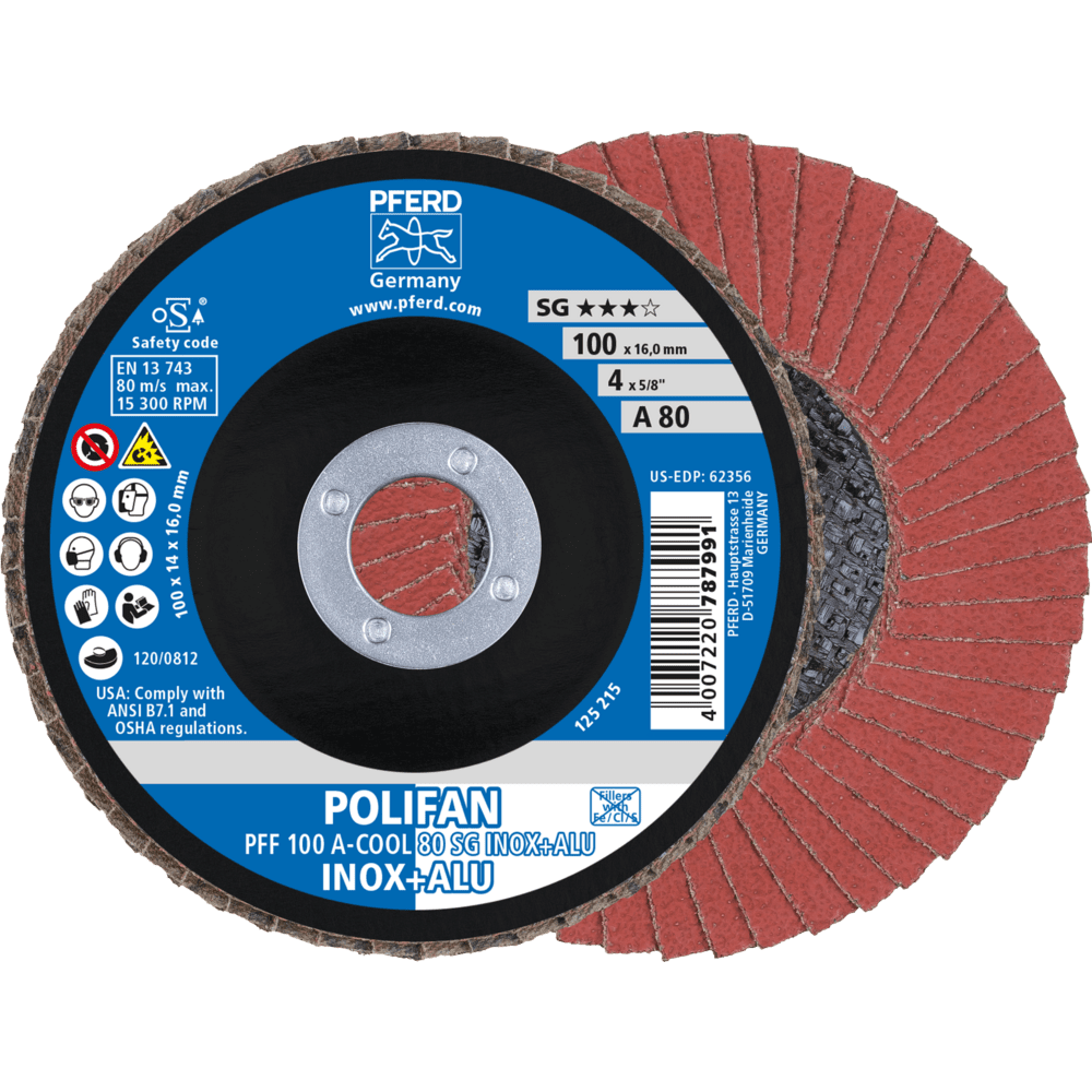 PFERD POLIFAN-Fächerscheiben PFF 100 A-COOL 80 SG INOX+ALU/16,0